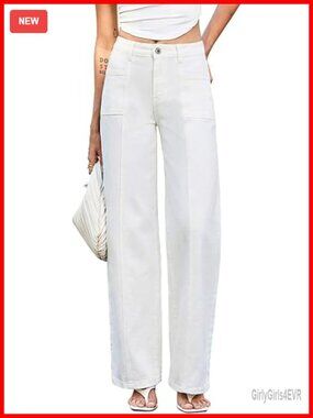 High Waisted Wide Leg Stretch Denim Jeans with Pockets
